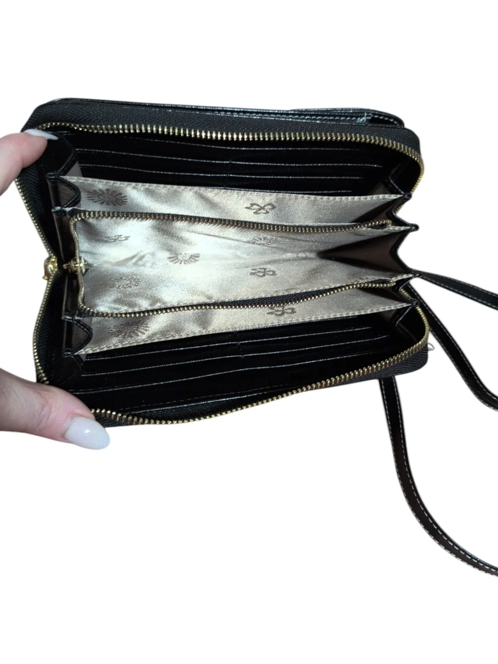 Black Crossbody Wallet with Leaf Charm